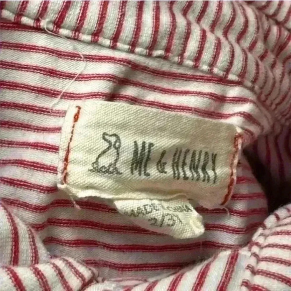 Me & Henry Boys Size 3/4 yrs Red/Wht Striped Short Sleeve Button-Up Shirt - Picture 4 of 4